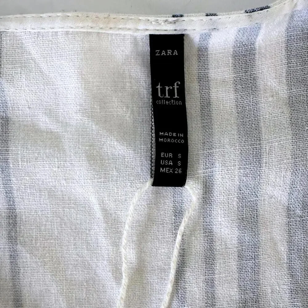 ZARA TRF Collection Blue & White Striped Linen Blend Midi Dress - Size Small - Picture 2 of 5